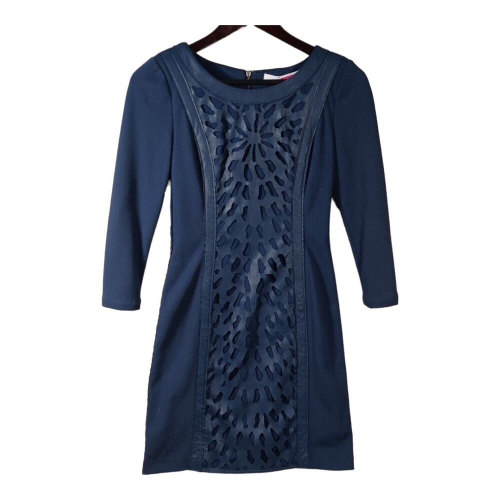 Tracy Reese Womens Sz 2 Navy Shift Dress With Cutout Overlay Details